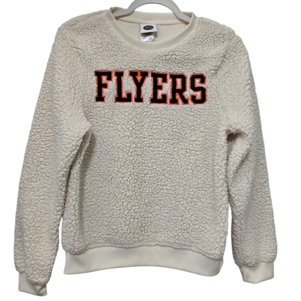NHL Flyers Sherpa Fleece Sweater Size Medium Women's Cream Black Orange - Picture 3 of 9